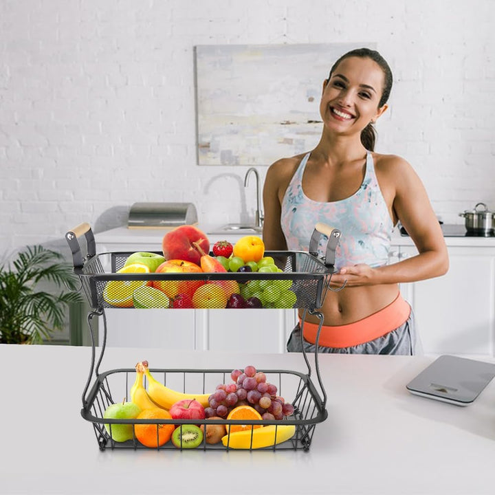 Aufbewahrungskorb aus Metalldraht, Obstständer für Brot, Snacks, Obstkorb mit 2 Bananenbügeln, Obst-