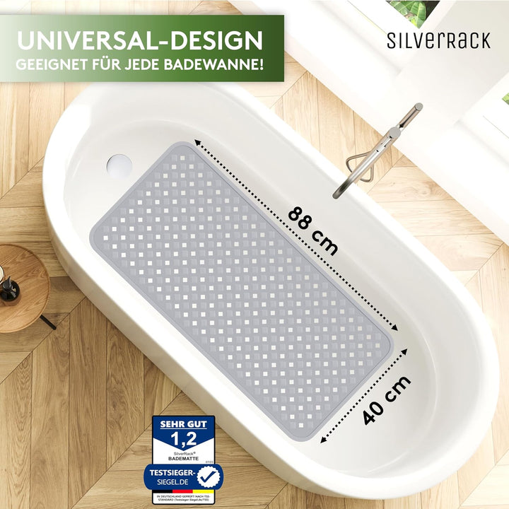 SilverRack Badewannenmatte 88x40 cm (Grau RAUTEN) - Antirutschmatte Badewanne BPA frei für Kinder un
