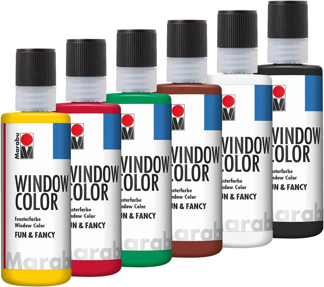 Marabu 0306000000010 - Kids Window Color Farmer mit 6 x 80 ml Farbe, Malvorlage A3 mit 25 Motiven un