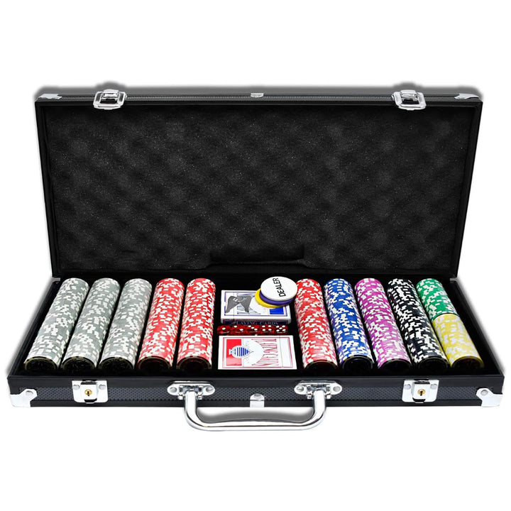 AufuN Pokerkoffer 500 Chips Laser Pokerchips 12 Gramm Metallkern, inkl. 2X Pokerdecks, 5X Würfel, De