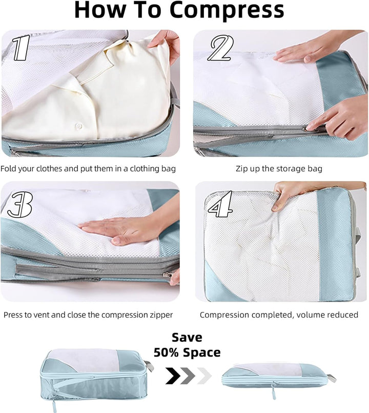 Kompressionspackwürfel für Koffer, 8 Stück erweiterbare Reisepackwürfel für Rucksack, ultraleichte R