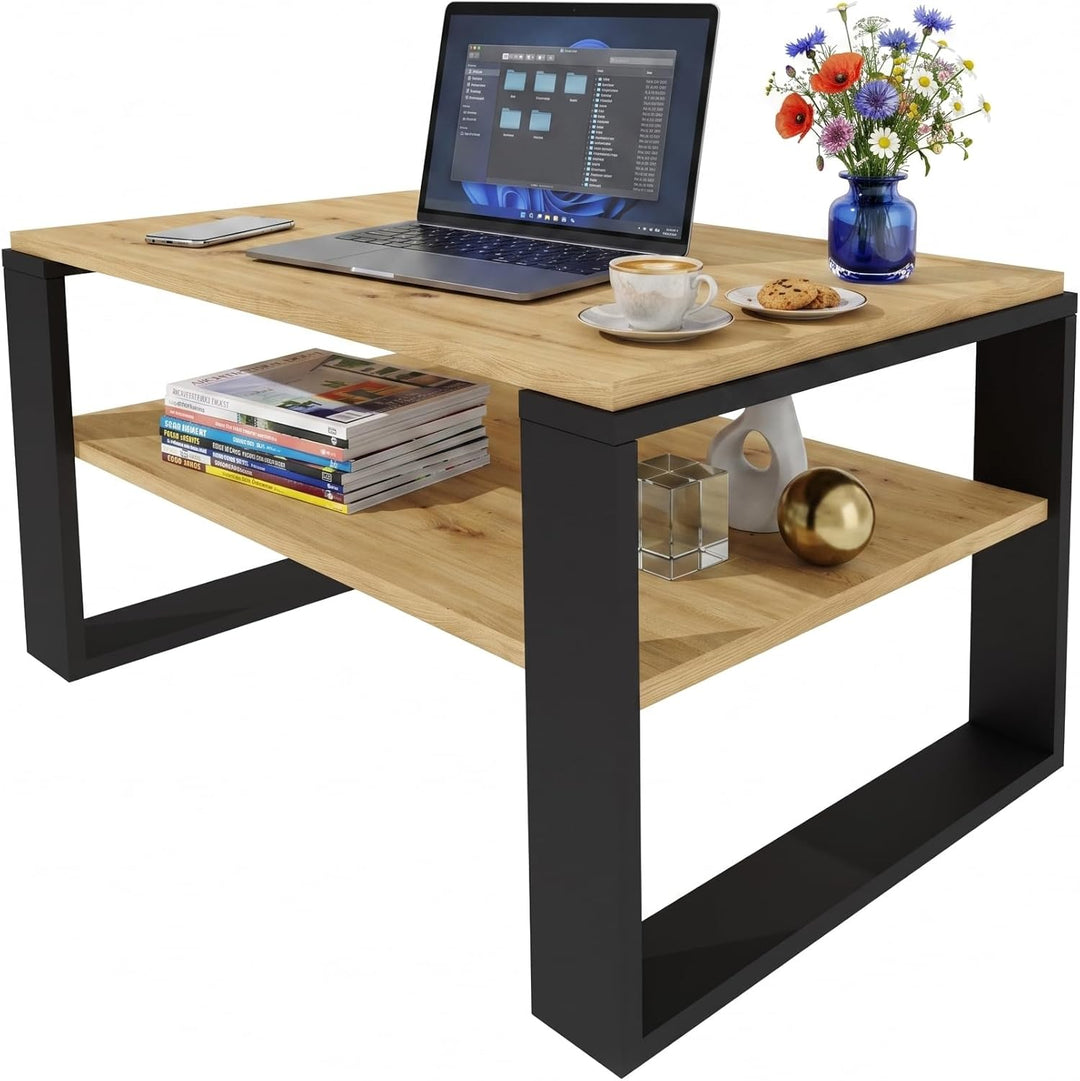 Couchtisch 91×51 cm – Wohnzimmertisch aus Holzwerkstoff, Stabiler & moderner Kaffeetisch mit zusätzl