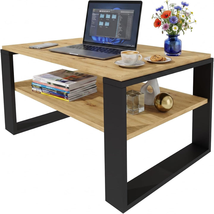 Couchtisch 91×51 cm – Wohnzimmertisch aus Holzwerkstoff, Stabiler & moderner Kaffeetisch mit zusätzl