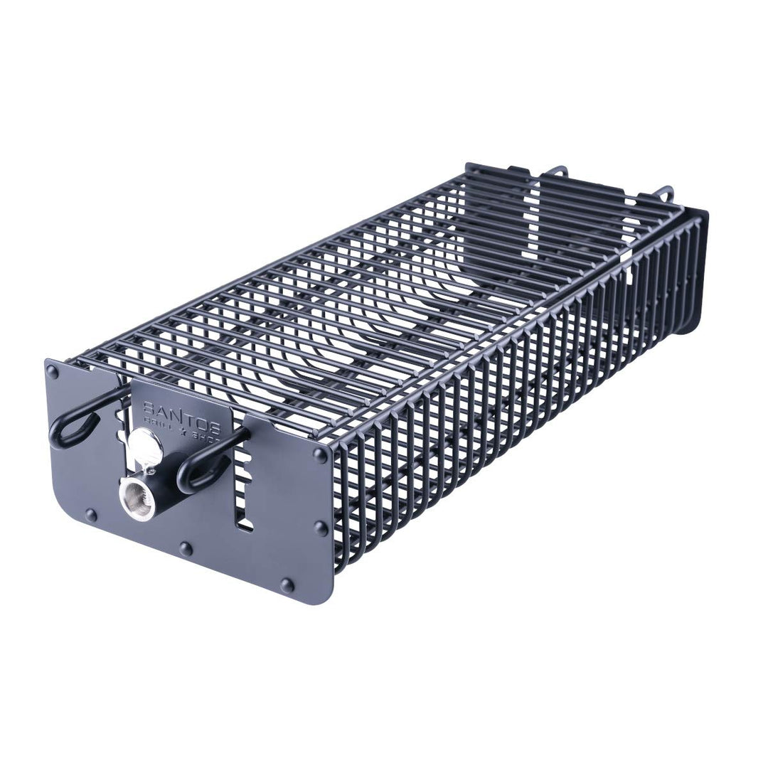 SANTOS Drehspiess-Korb für Drehspiesse (⌀ max. 11mm) - Grillkorb eckig - Grillzubehör - Fleisch, Fis