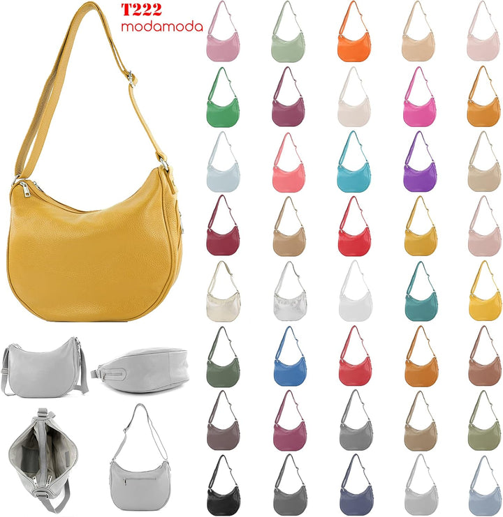 modamoda de - T222 - ital. Umhängetasche Schultertasche aus Leder Bordeauxviolett, Bordeauxviolett