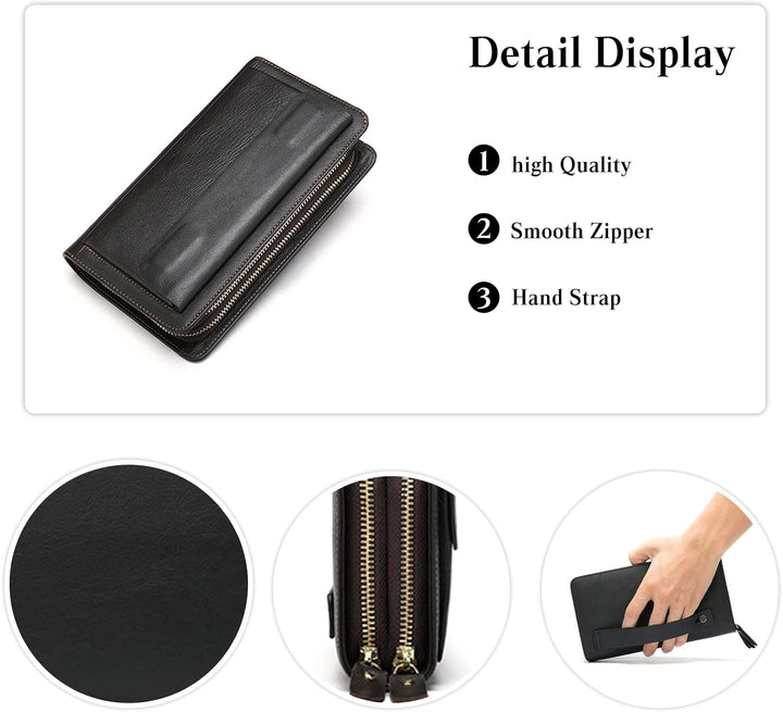 PORRASSO Herren Geldbörse Leder Clutch Tasche Kreditkartenetui Brieftasche Handytasche Portemonnaie