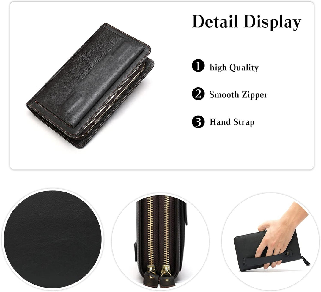 PORRASSO Herren Geldbörse Leder Clutch Tasche Kreditkartenetui Brieftasche Handytasche Portemonnaie