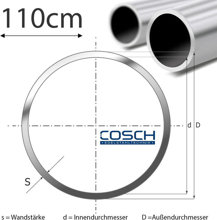 Edelstahl Rundrohr V2A geschliffen 26,9 x 2,5 mm (3/4") 110 cm, 110 cm