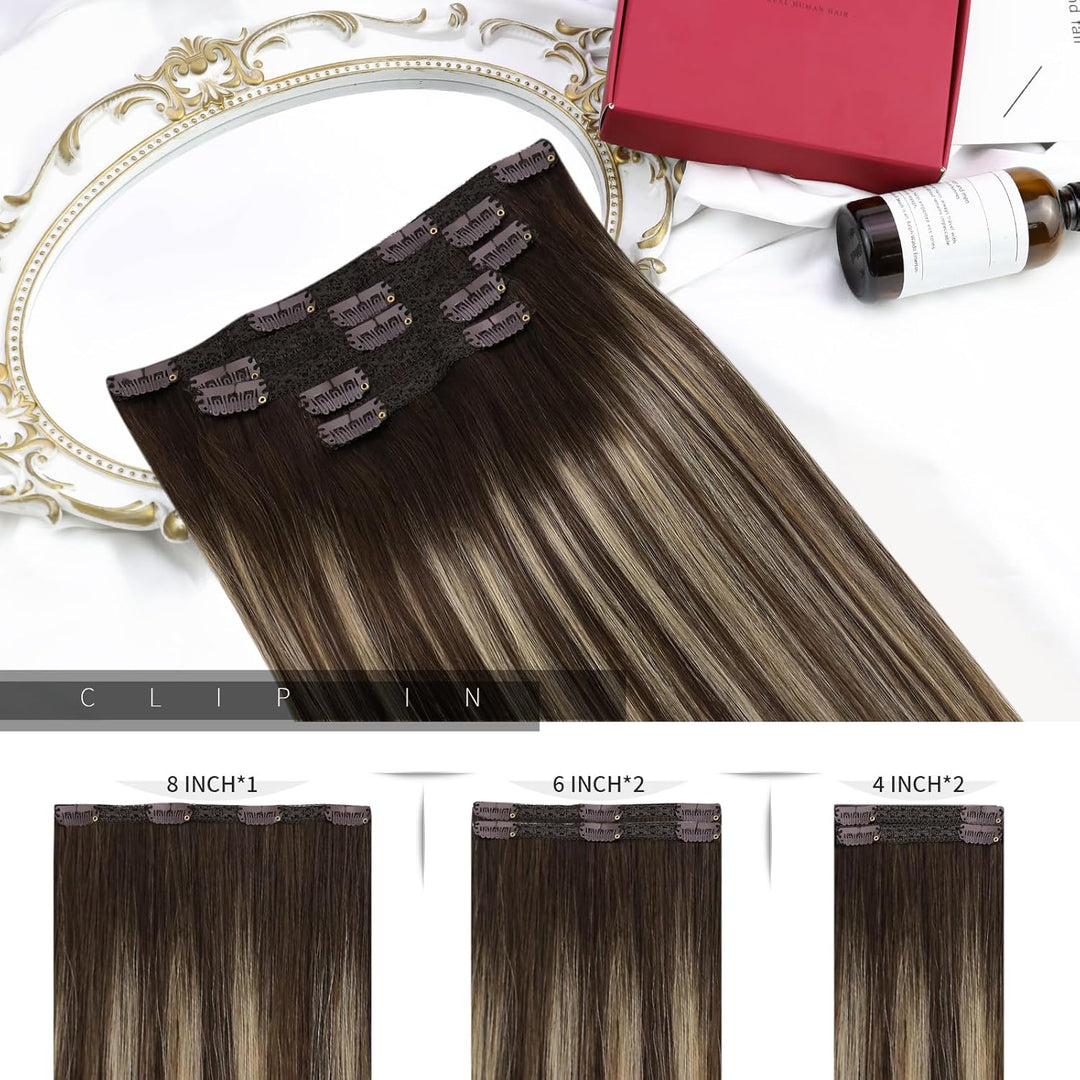 Moresoo Clip in Extensions Balayage Remy Echthaar Extensions Clip Ombre Haarextension Echthaar Clip