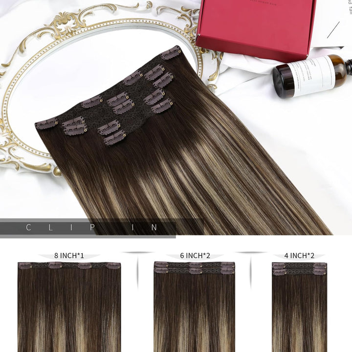 Moresoo Clip in Extensions Balayage Remy Echthaar Extensions Clip Ombre Haarextension Echthaar Clip