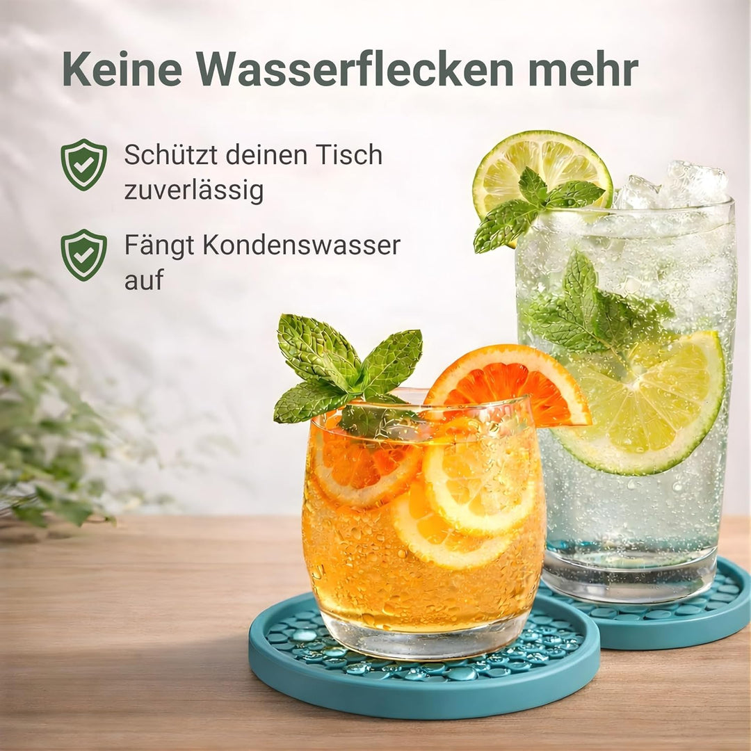 TESTNOTE SEHR GUT Gläser Untersetzer mit Tropfen Stopp, Spülmaschinenfest, Extra Dickes & rutschfest