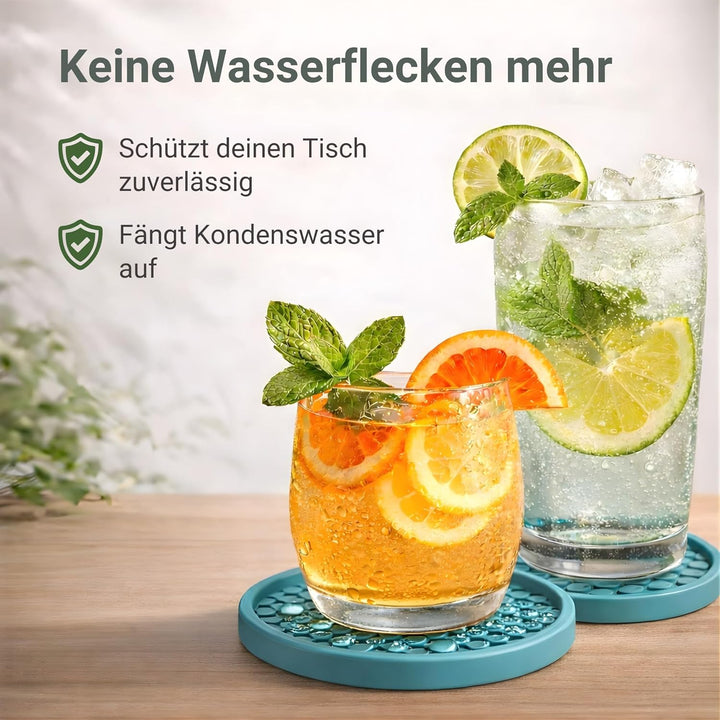 TESTNOTE SEHR GUT Gläser Untersetzer mit Tropfen Stopp, Spülmaschinenfest, Extra Dickes & rutschfest