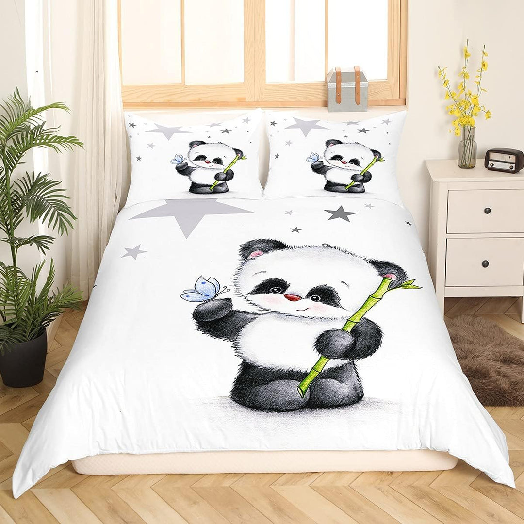 Loussiesd Panda Drucken Bettwäsche Set 135x200cm für Baby Kinder Mädchen Bettbezug Cartoon Tiere Dek