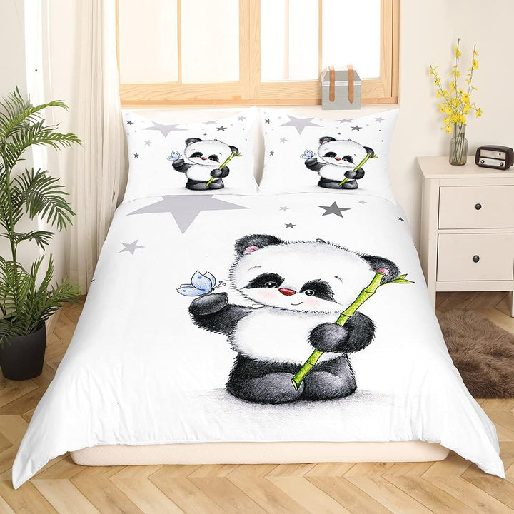 Loussiesd Panda Drucken Bettwäsche Set 135x200cm für Baby Kinder Mädchen Bettbezug Cartoon Tiere Dek