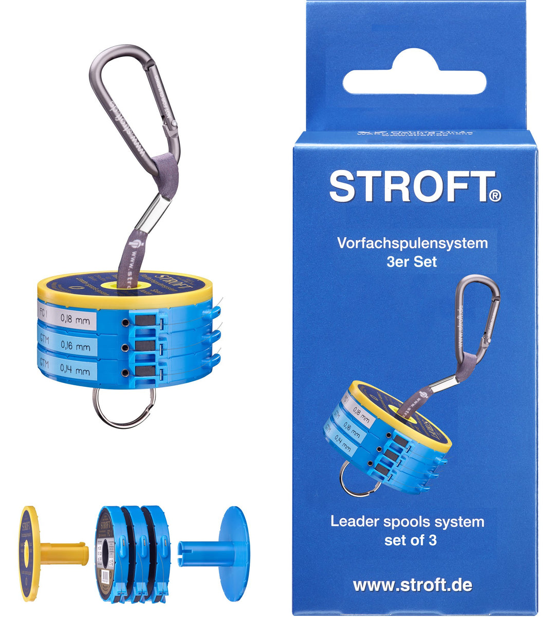 WAKU Stroft Schnur Vorfachspulensystem mit Cutter-Ringen 3er Set, 3er Set
