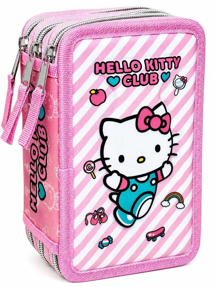 3-Fach Federmäppchen Gefüllt Mädchen (6-10 Jahre) für Hello Kitty Fan – 3D-Effekt Federtasche Schule