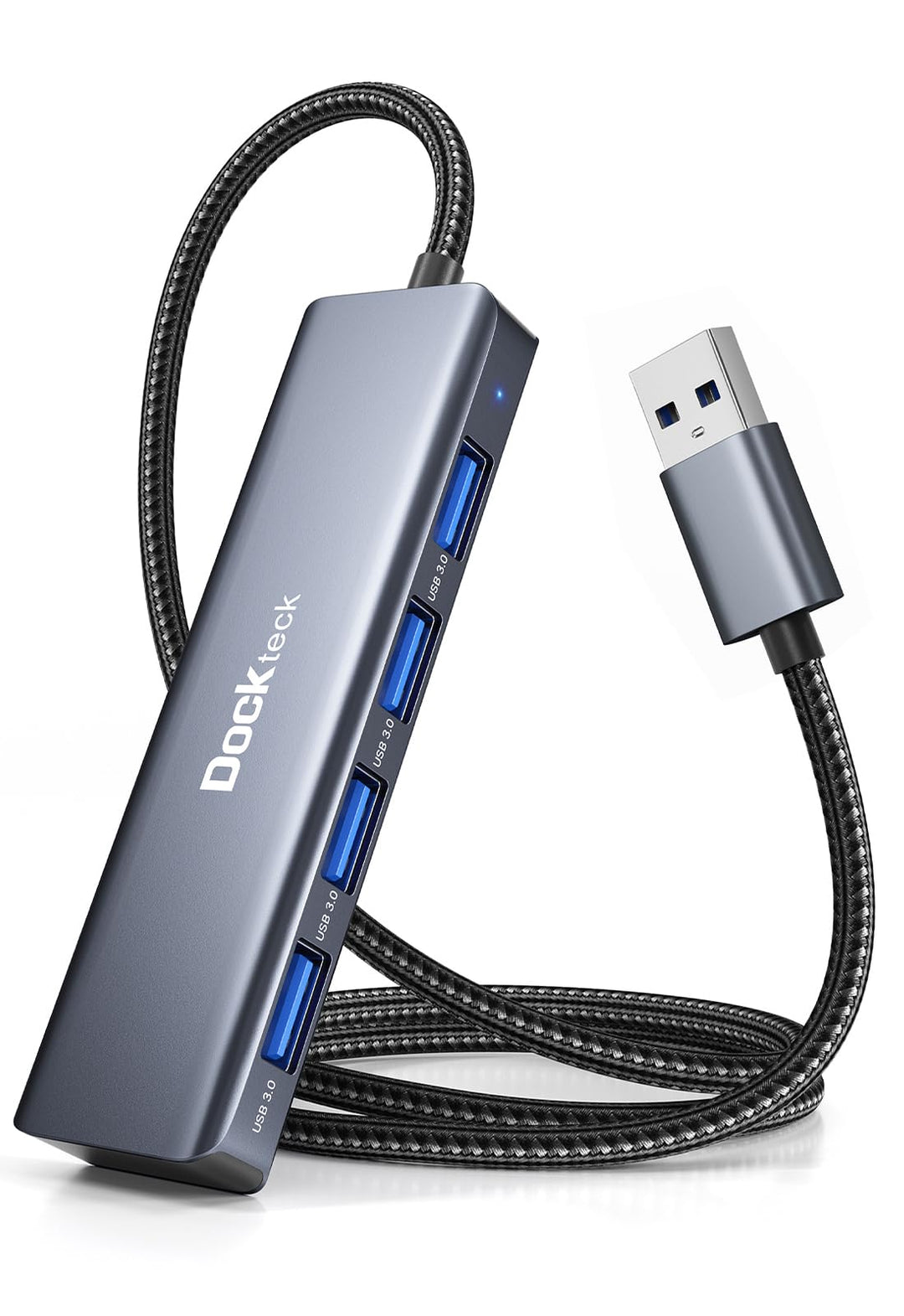 Dockteck USB Hub 3.0 Ultra Flacher Datenhub mit Nylon Geflochten Verlängerungskabel 60cm,Mehrfach US