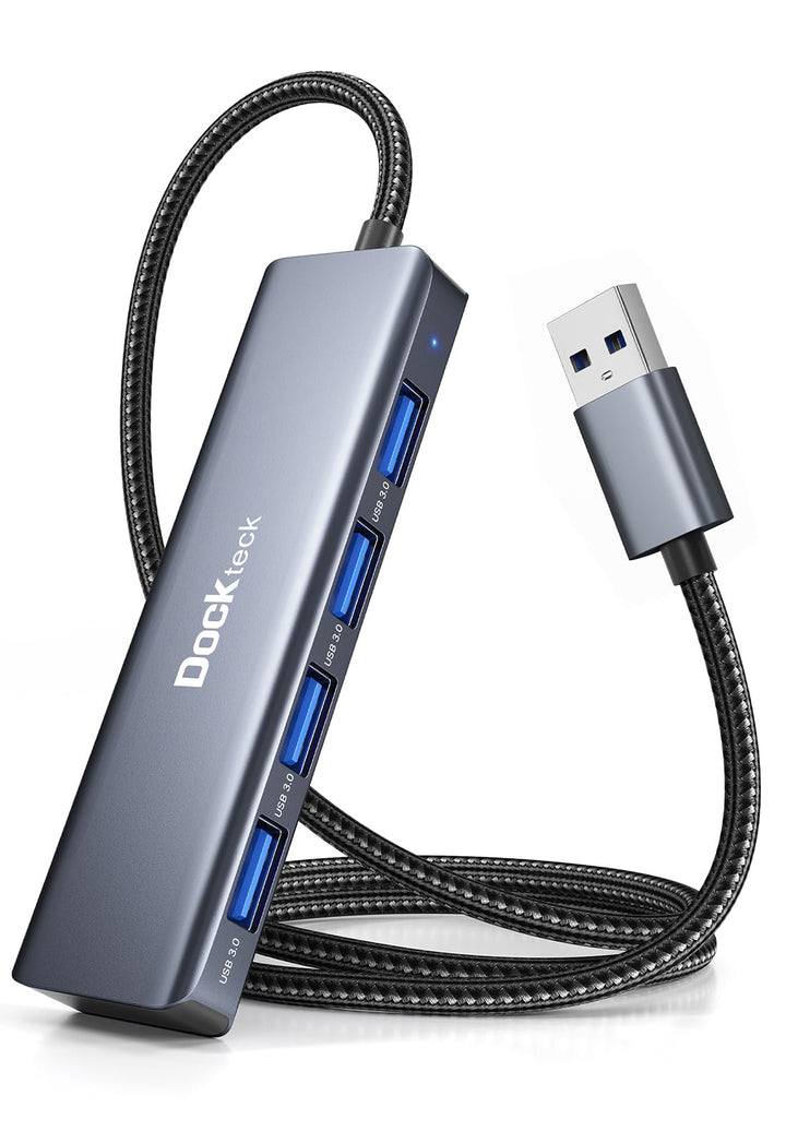 Dockteck USB Hub 3.0 Ultra Flacher Datenhub mit Nylon Geflochten Verlängerungskabel 60cm,Mehrfach US