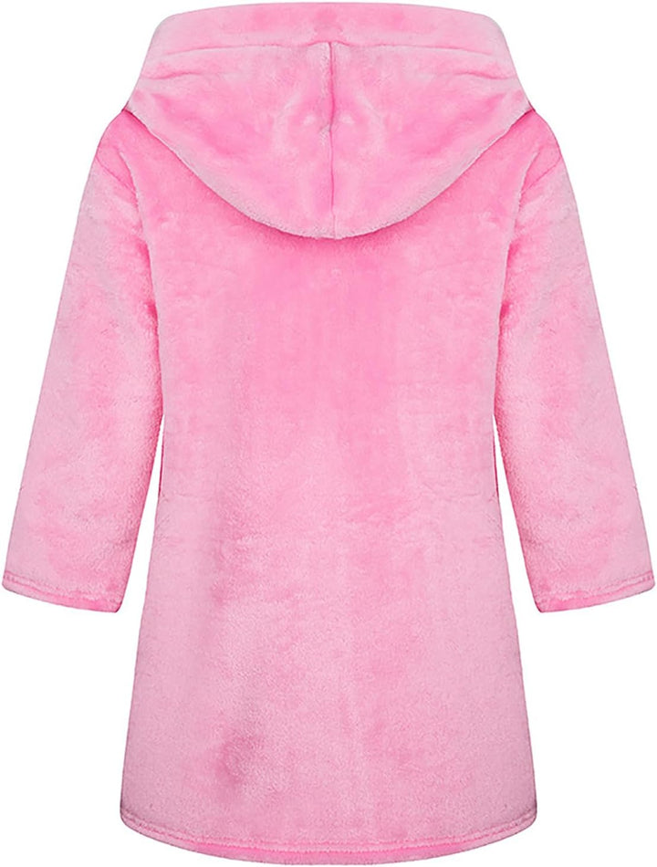 Bademantel für Mädchen, einfarbig, mit Kapuze, Flanell-Fleece-Bademantel für Jungen rose 5-6 Jahre,