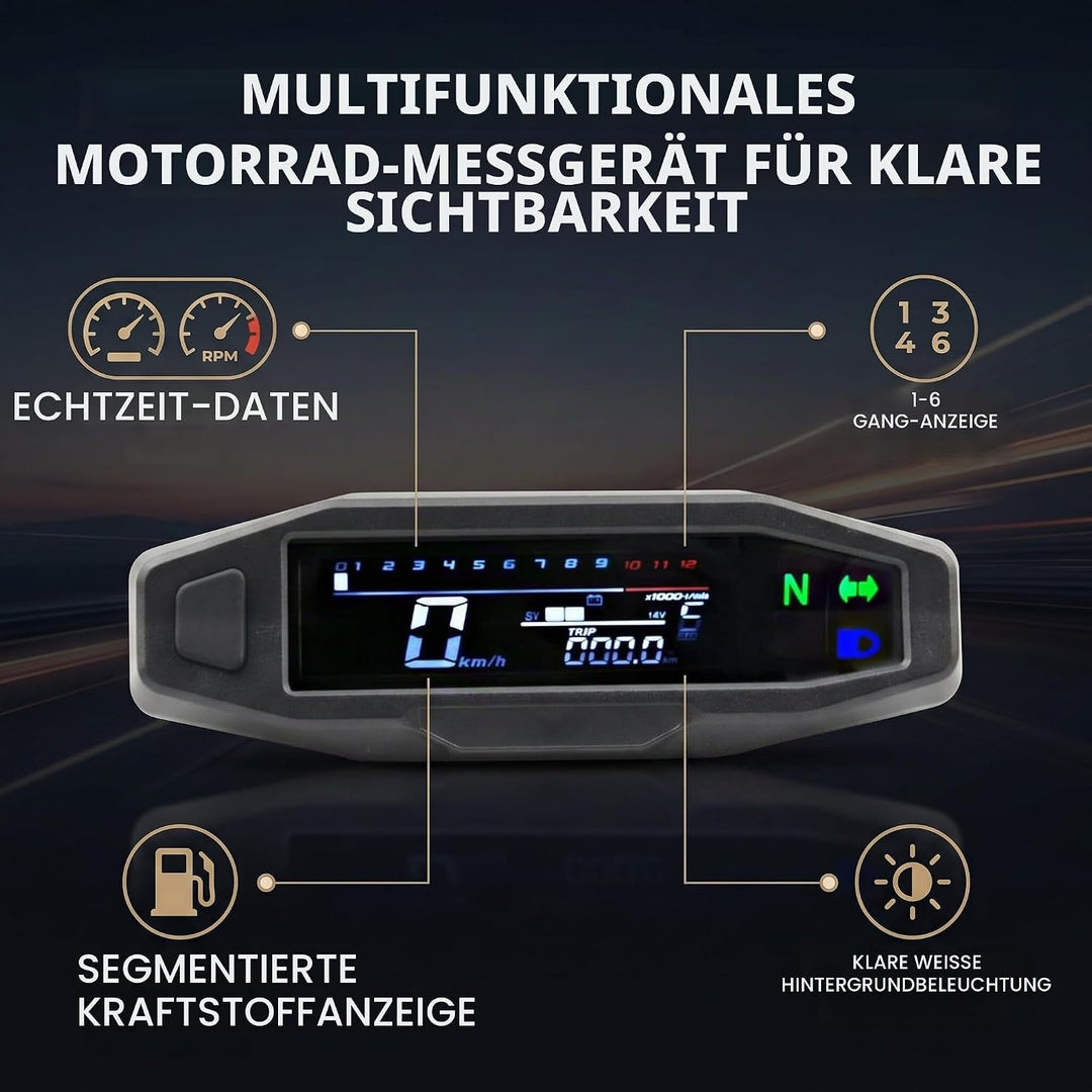 Shkalacar Motorrad Digitaler Tachometer, Drehzahlmesser mit 1-6 Gang LCD Display, Blinker, Hintergru