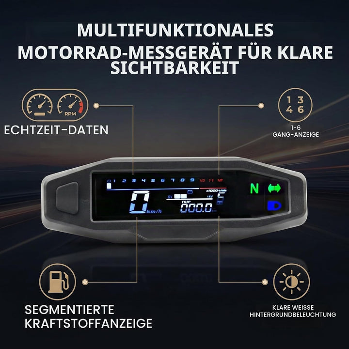 Shkalacar Motorrad Digitaler Tachometer, Drehzahlmesser mit 1-6 Gang LCD Display, Blinker, Hintergru