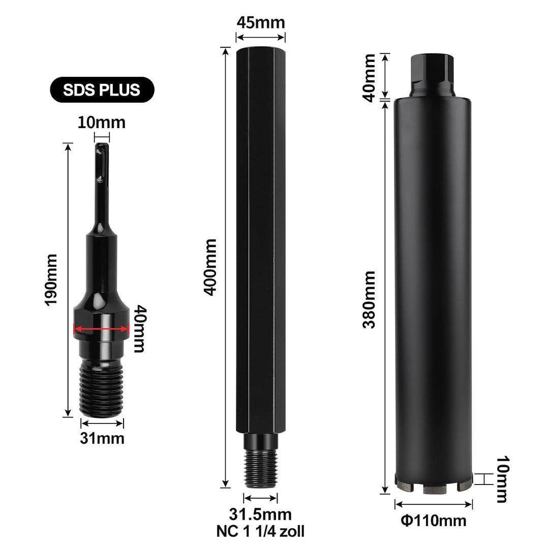 CPROSP 1¼" UNC ⌀110mm Diamantbohrkrone mit Kernbohrer Verlängerung 400mm und SDS PLUS Adapter, Kernb