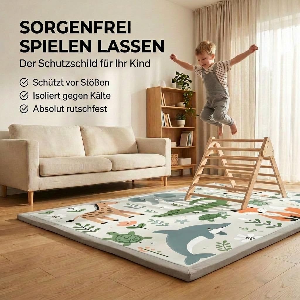 BabybeFun Krabbelmatte Baby - kuschelig weich - 3cm Dicke Spielmatte - schützt vor Stössen - Teppich