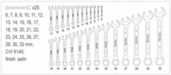 COMBINATION SPANNER SET 632MM 25PCS