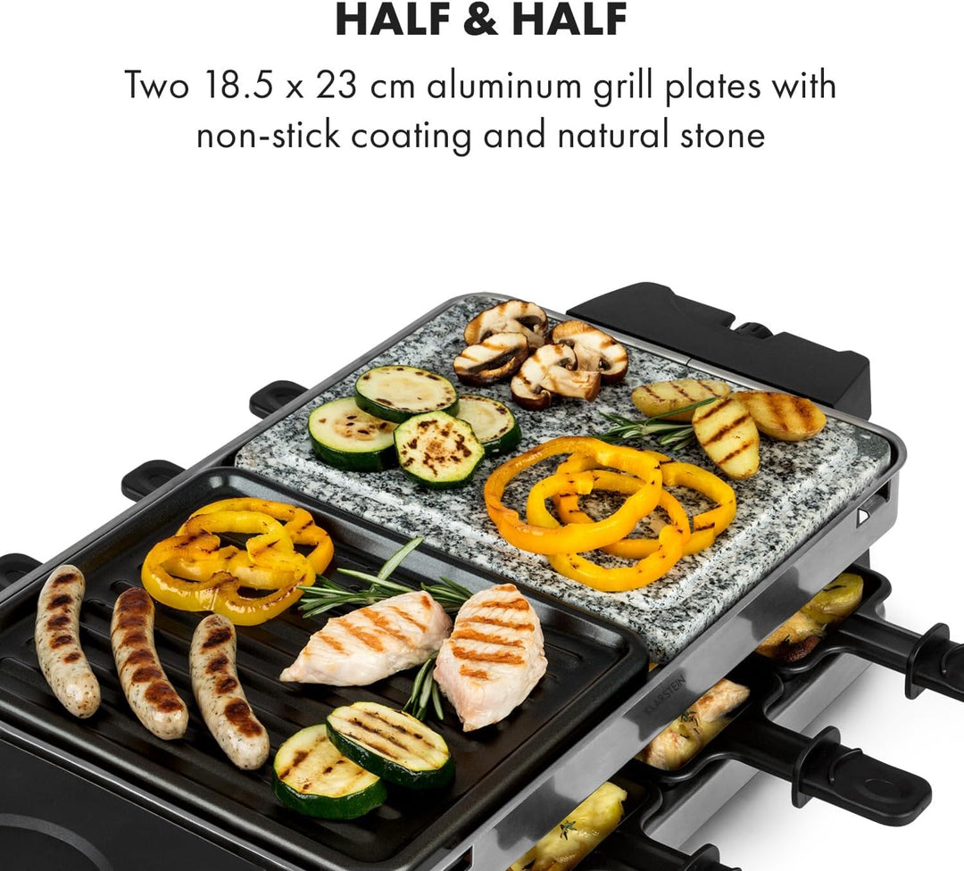 Klarstein Sirloin Raclette-Grill, 1500 Watt, 2-in-1: Aluminium-Grillplatte &amp; Natursteinplatte, Edels
