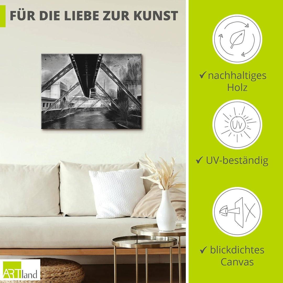 ARTland Leinwandbilder Wandbild Bild auf Leinwand 60 x 45 cm Wanddeko Architektur Wuppertal Skyline
