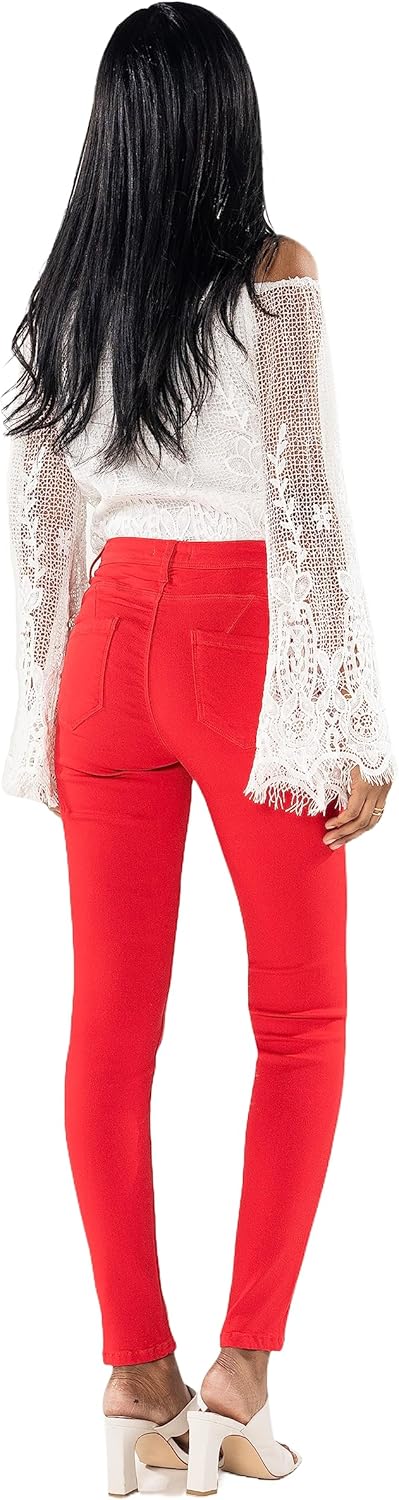 Nina Carter P106 Damen Jeanshosen Slim Fit Push-Up Skinny Jeans Mid-High Waist XS Slim Rot (P106-13)