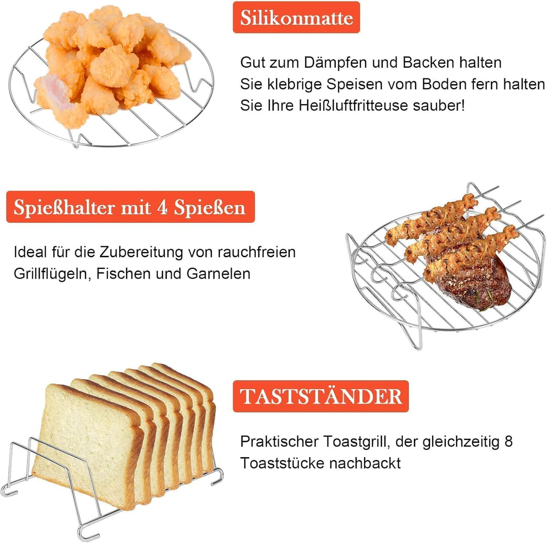 Heissluftfritteuse Zubehörset 15-teilig – XL Backblech für Universal Heissluftfritteuse, Durchmesser