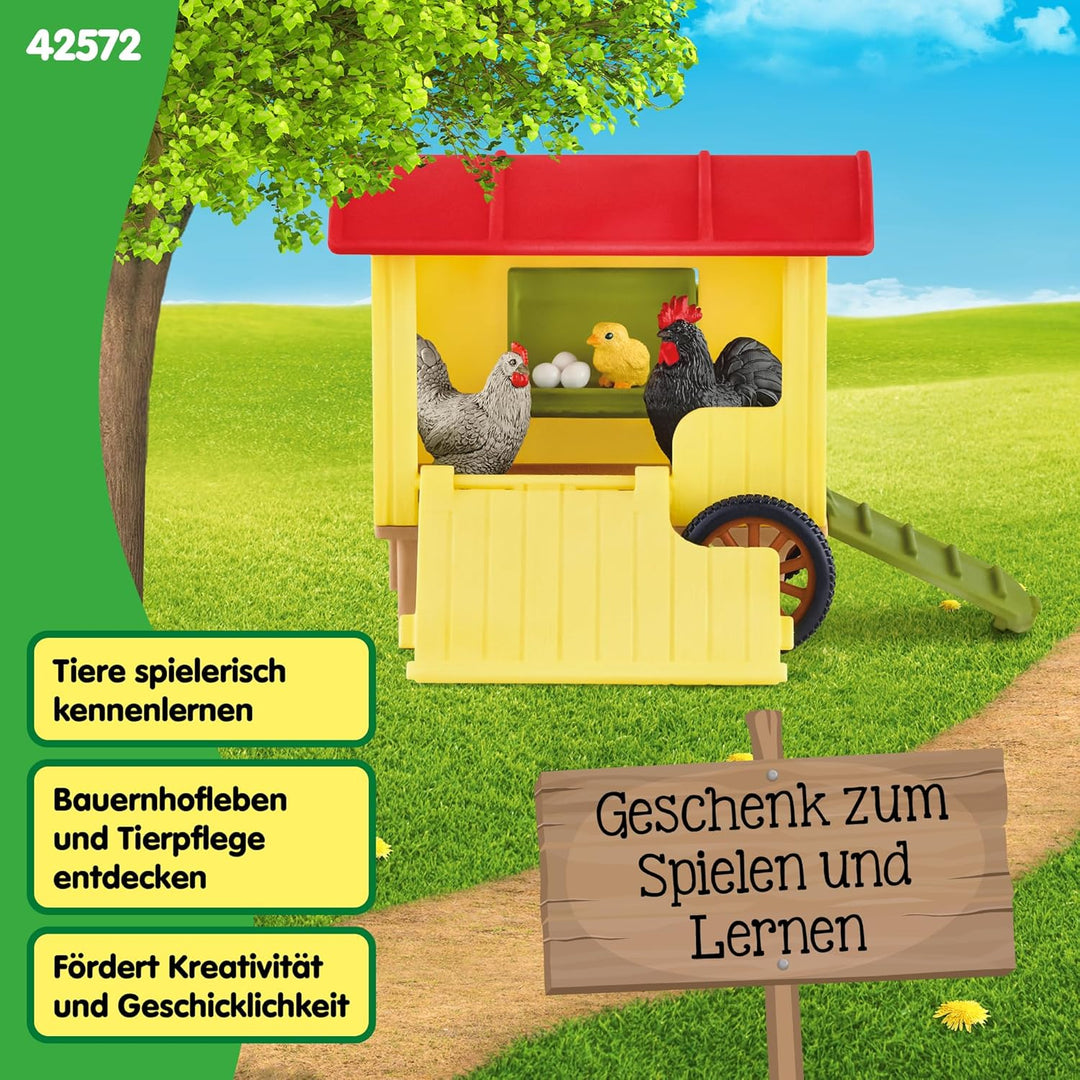 schleich Farm World | Hühnerstall 42572 | schleich Tiere Set & Zubehör | Stall auf Rädern und abnehm