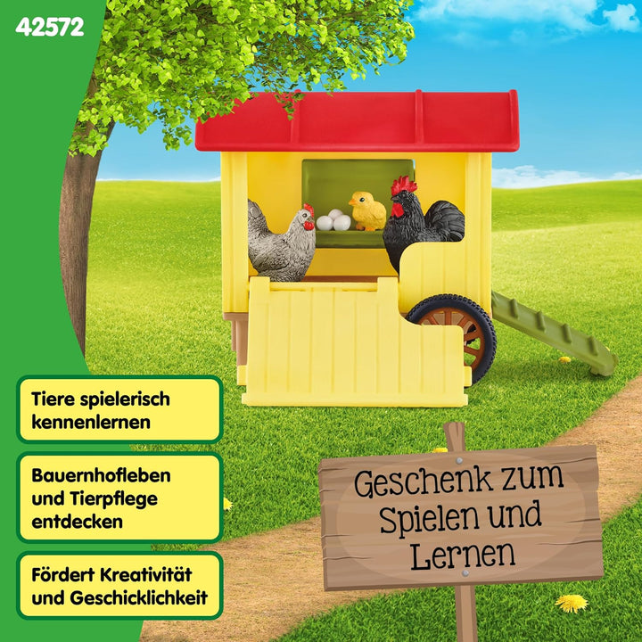schleich Farm World | Hühnerstall 42572 | schleich Tiere Set & Zubehör | Stall auf Rädern und abnehm