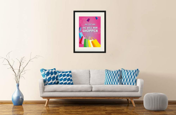 1art1 Shopping Poster Die TUT Nix, Die Will Nur Shoppen, Pink Gerahmtes Bild Mit Edlem Passepartout