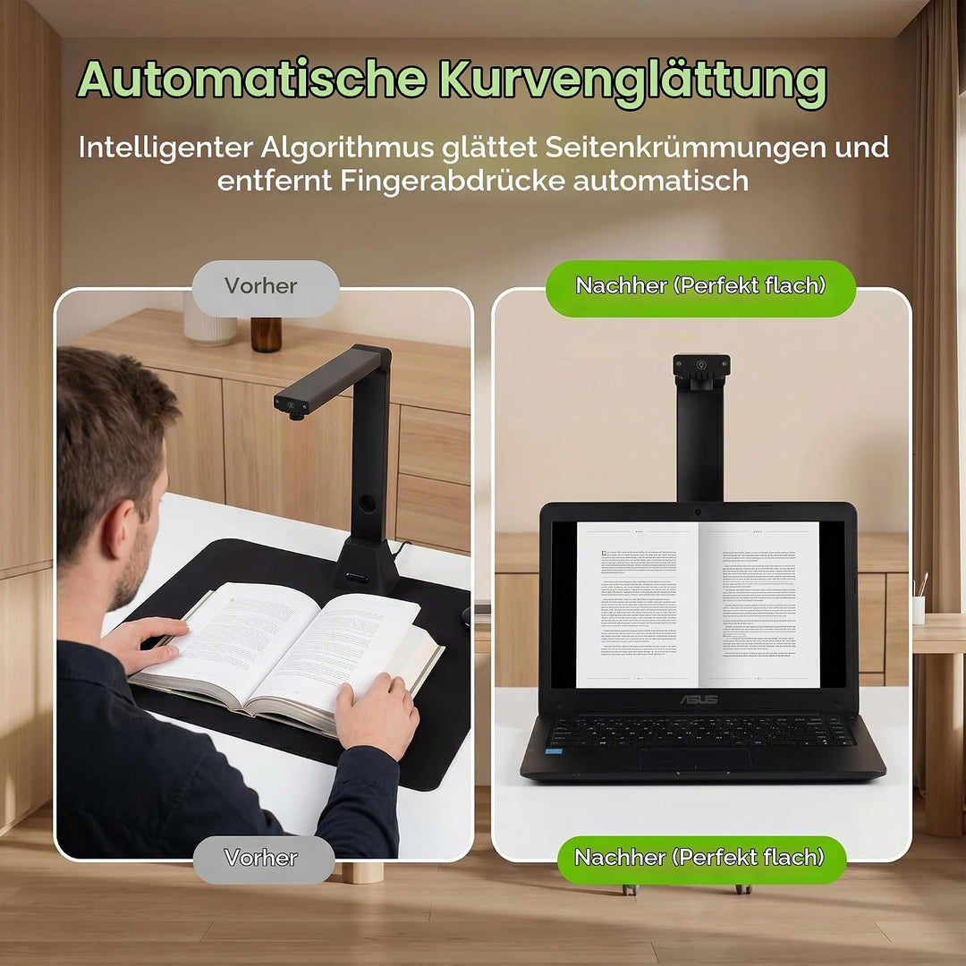 Dokumentenscanner A3 Scanner 22MP: OCR für 130 Sprachen USB Dokumentenkamera mit 4 LED für Schule Bü