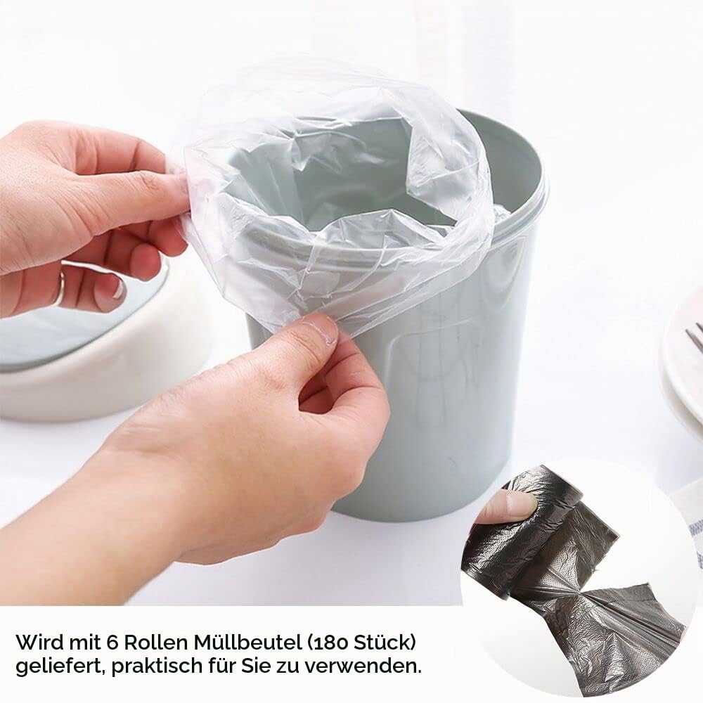 3 Stücke Mini Mülleimer, QLFJ-FurDec Tischmülleimer mit Schwingdeckel mit 6 Rollen Müllsäcke, Kompak