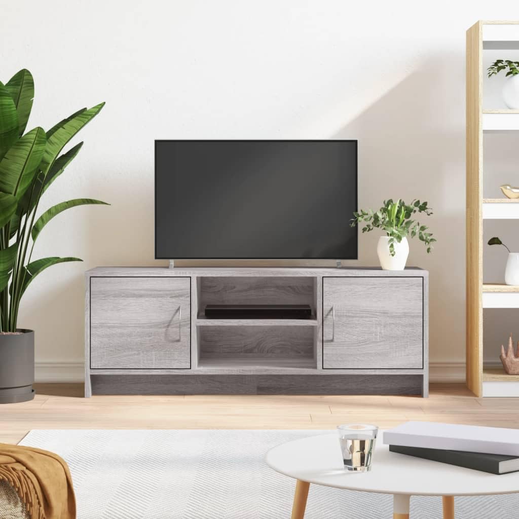 TV-Schrank Sonoma-Grau 102 x 30 x 37,5 cm aus mehrschichtigem Holz mit Türen und Ablage – Konsole fü