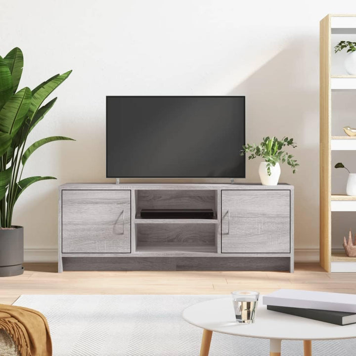 TV-Schrank Sonoma-Grau 102 x 30 x 37,5 cm aus mehrschichtigem Holz mit Türen und Ablage – Konsole fü