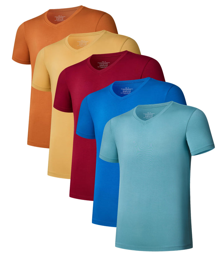 COLORFULLEAF 3/5er Pack Bambus V Ausschnitt T-Shirt Herren Stretch Unterhemd Männer Einfarbig Busine