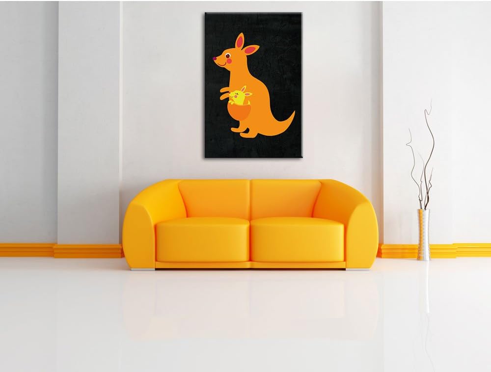 Pixxprint Niedliches Känguru schwarz, Format: 70x100 auf hochkantiges Leinwandbild, XXL riesige Bild