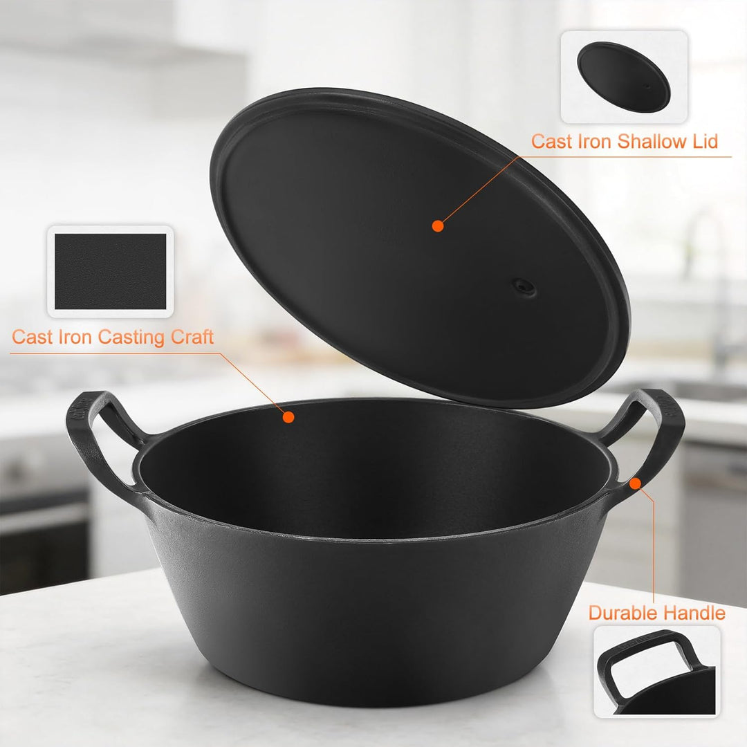 Onlyfire Rund Schmortopf mit Deckel, Gusseisen Topf, Brotbacktopf 25cm, Gusseisentopf für Backofen,