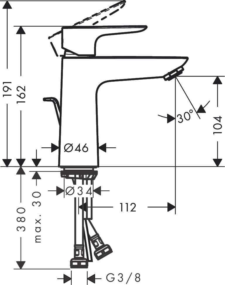 hansgrohe Wasserhahn Talis E (wassersparende Armatur mit hohem Auslauf 110mm, Zugstangen- Ablauf), B