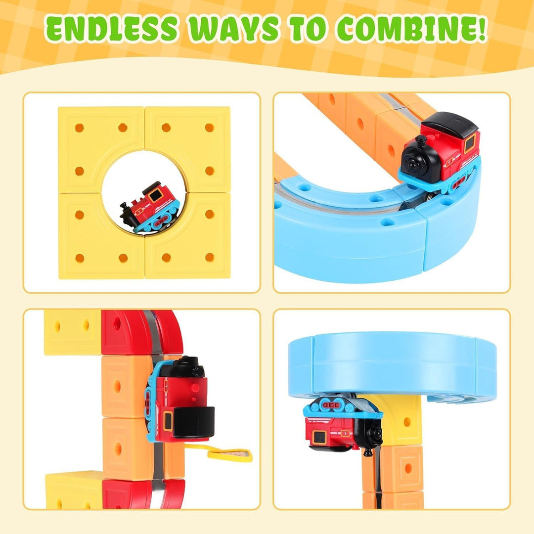Felly Electric Train Set für Kinder, 3D-eingebetteten Layouts, Flexible Rennbahn Cube Track, DIY Zug