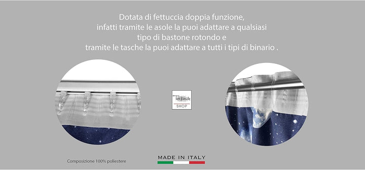 Tex family Vorhang Moon Luna Planeten Blau 140 x 280 cm Made in Italy