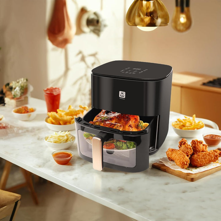 Heissluftfritteuse 7L, XXL Luftfritteuse ohne Öl mit Sichtfenster, Touchscreen, 1800W, 8 Voreinstell