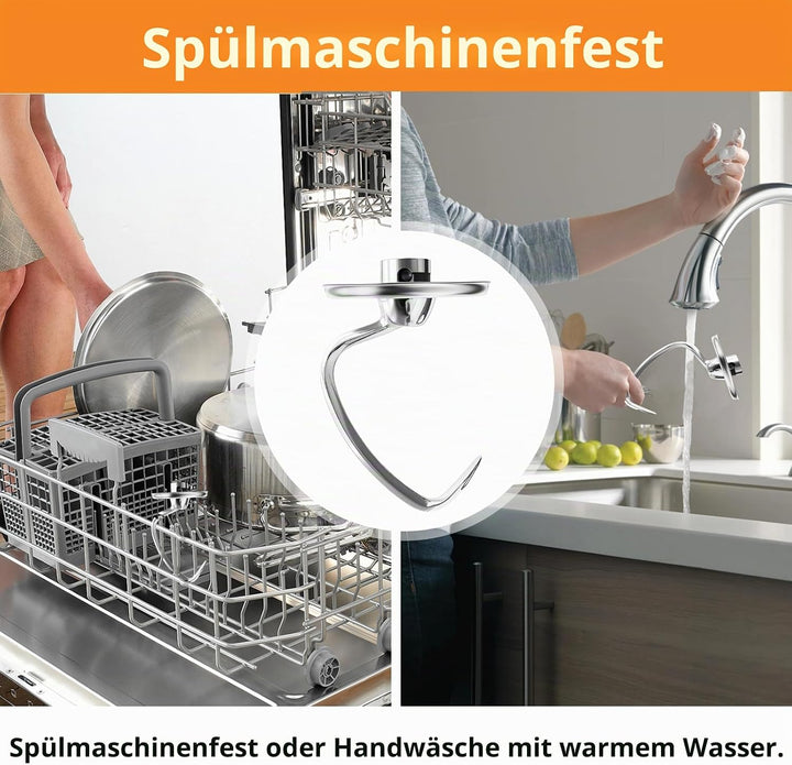 Edelstahl Teighaken für Kitchen Aid 4,5-5 Quart Tilt Head Standmixer, kompatibel mit Kitchen Aid Zub