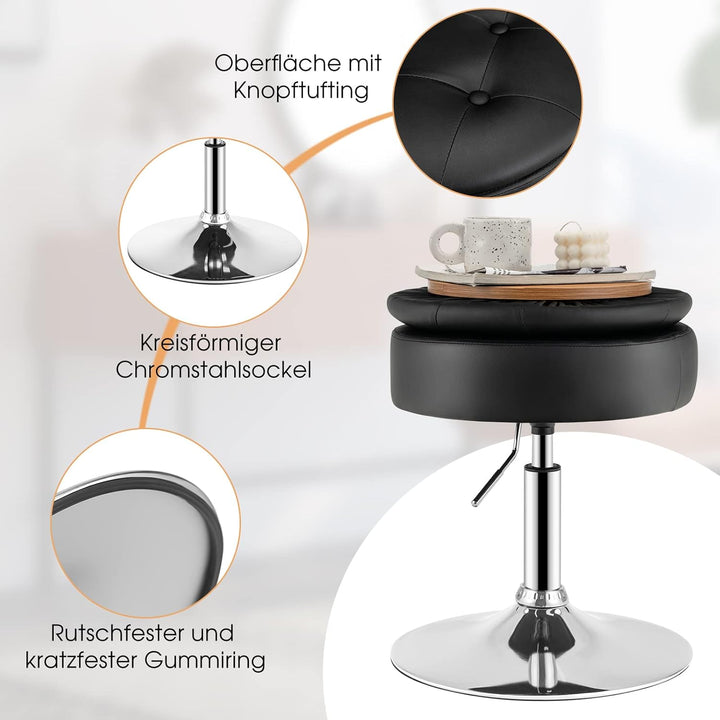 GOPLUS Schminkhocker drehbar, Ottomane mit Deckel, Drehhocker höhenverstellbar 51-56cm für Wohnzimme