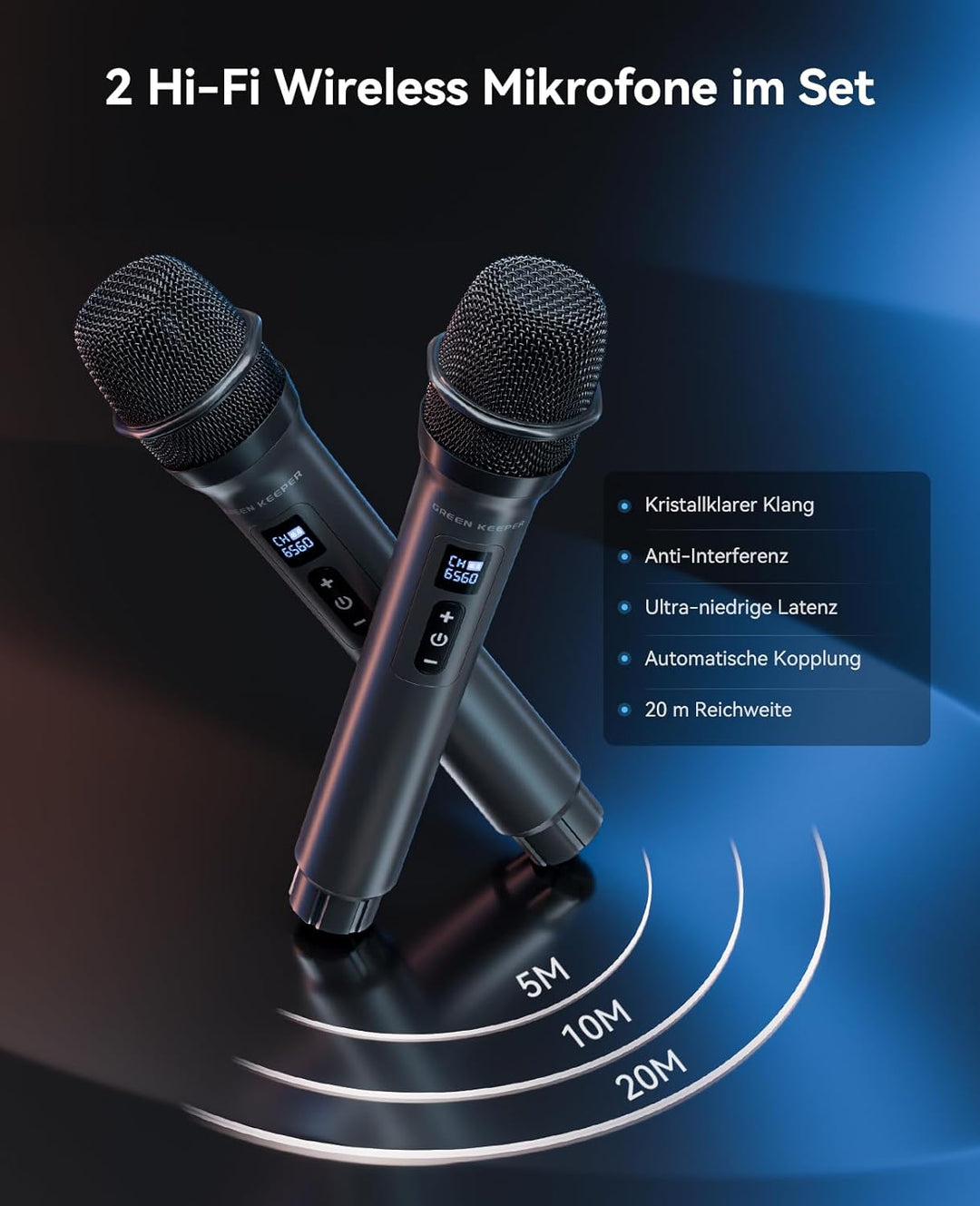 GKS60 Karaoke-Maschine Erwachsene, Bluetooth-Partylautsprecher, 2 Mikrofone