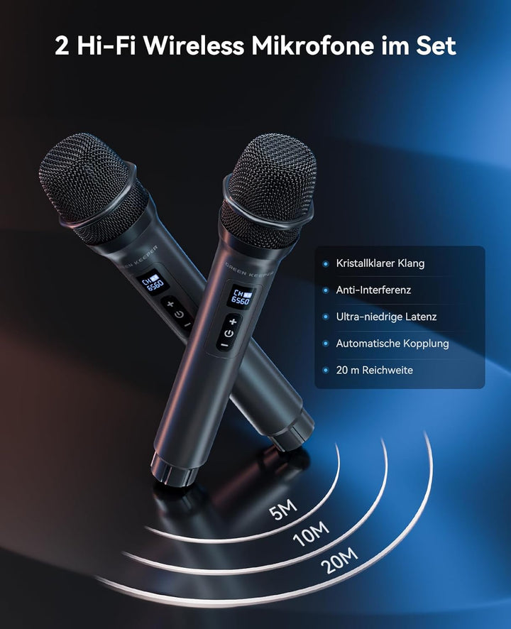 GKS60 Karaoke-Maschine Erwachsene, Bluetooth-Partylautsprecher, 2 Mikrofone